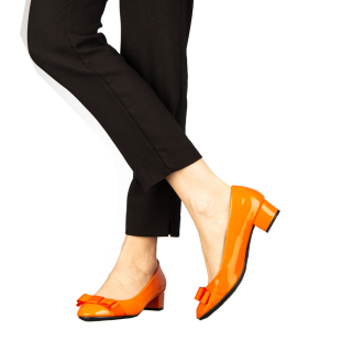 Pantofi dama cu toc portocalii din piele ecologica Turni